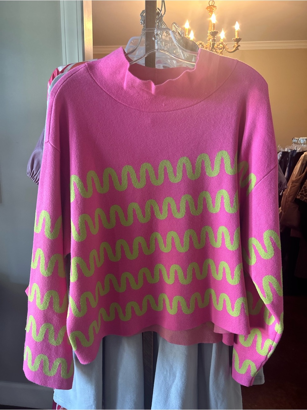 ivy jane Hot Pink Sweater with Lime Wave Stripes